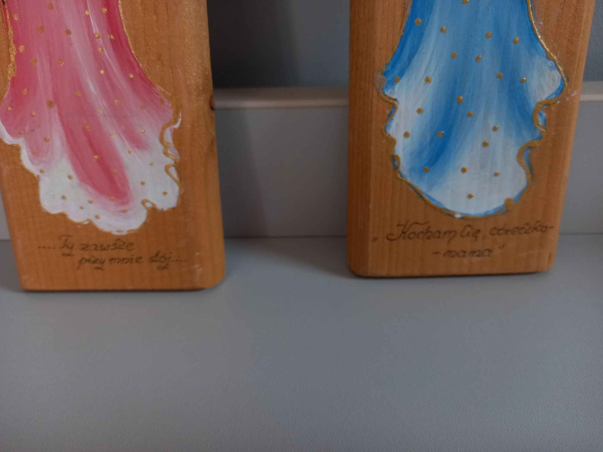 Aniołki namalowane na deskach - komplet.