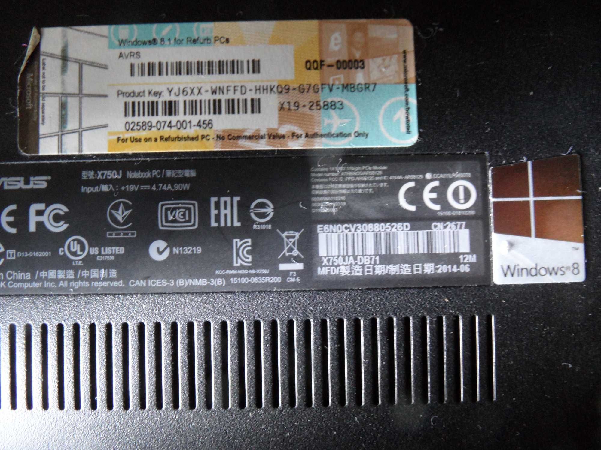 Asus X750JA i7-4700HQ    8GB 1TB  17.3" 1600x900