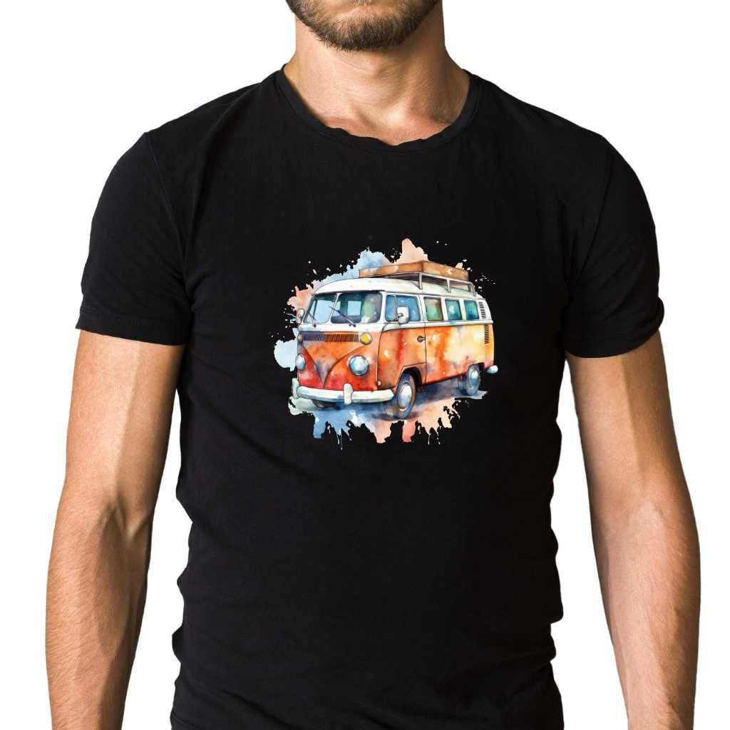 Czarna koszulka MĘSKA z nadrukiem *T-shirt Bus VINTAGE rozmiar L*