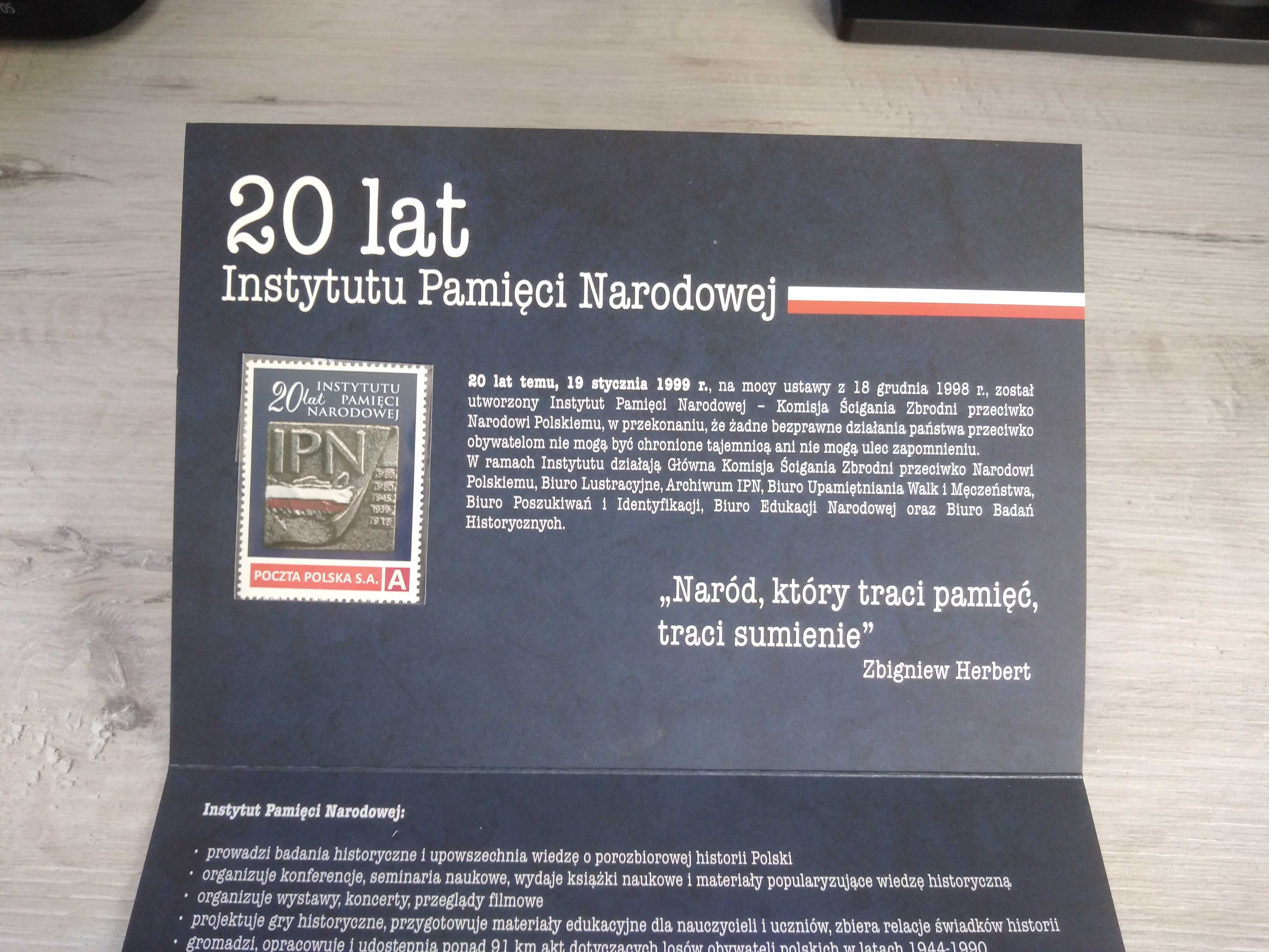 Znaczek pocztowy 20 lat IPN + Folder