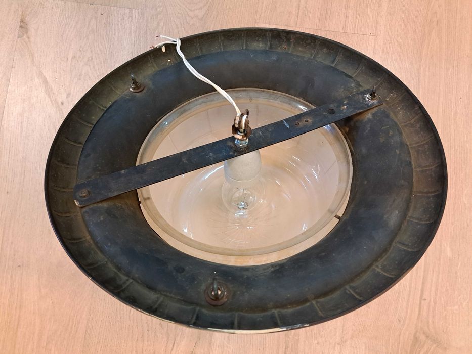 Plafon mosiężny art deco secesja szklany klosz grawerowany ampla lampa