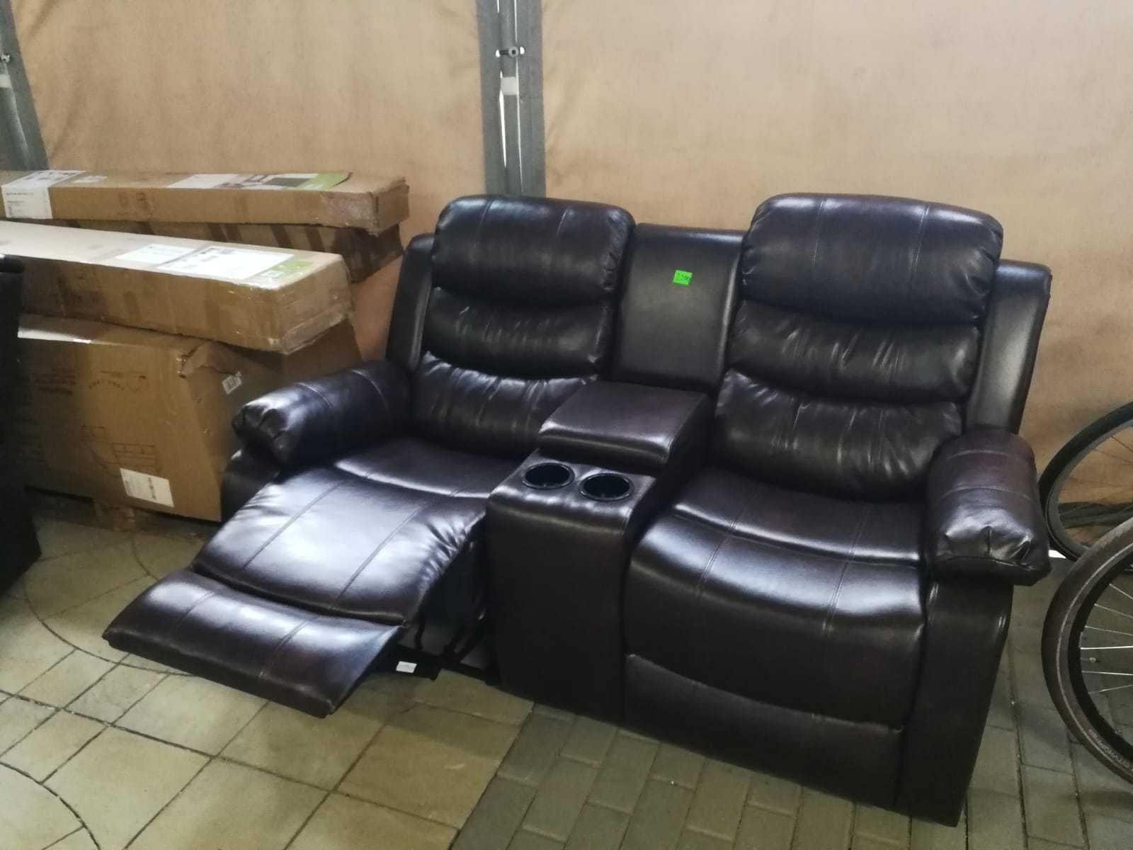 Komplet zestaw mebli skórzanych kanapa sofa fotel rozkładany