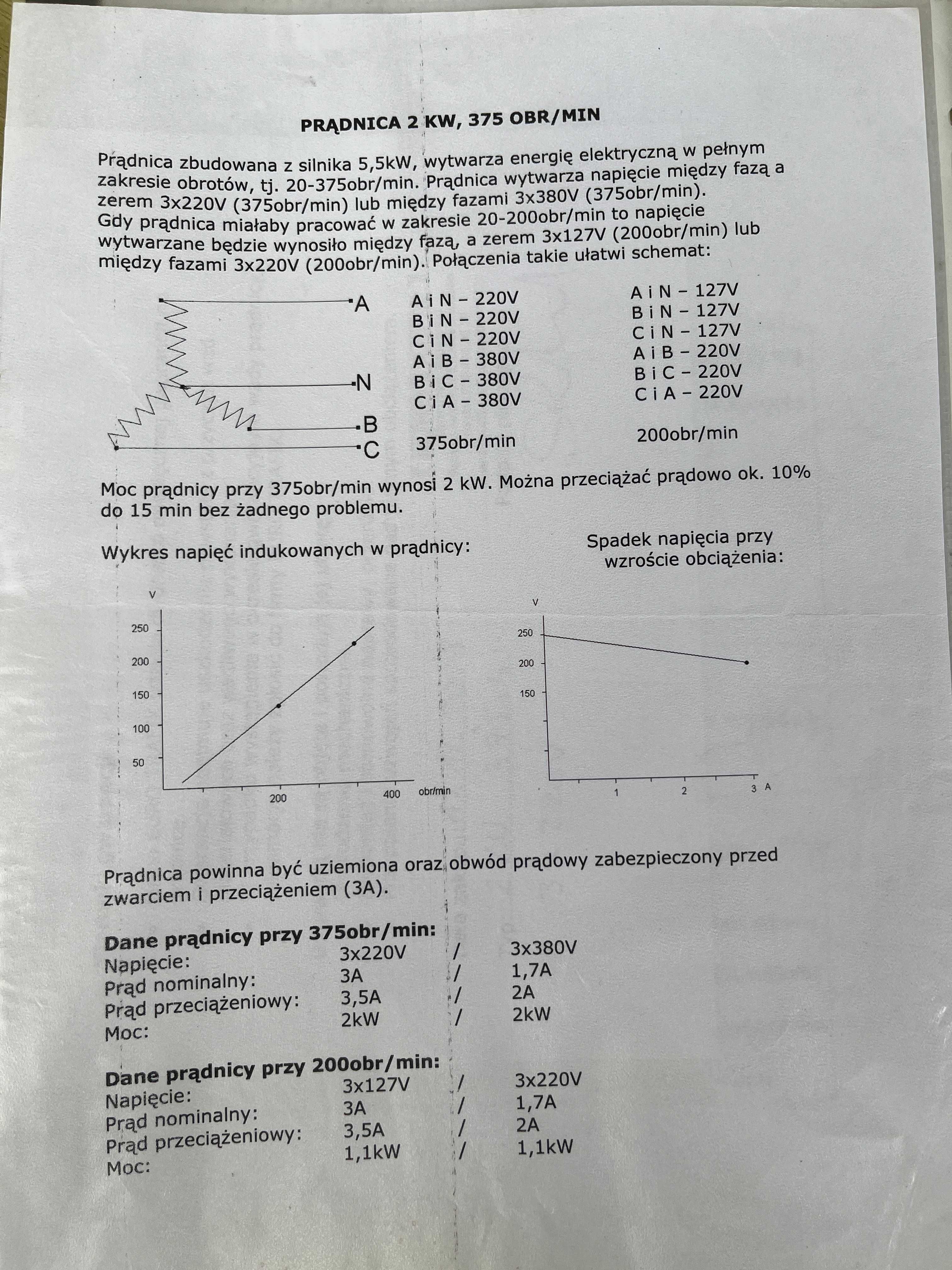 Prądnica 2 kW 375 obr/min