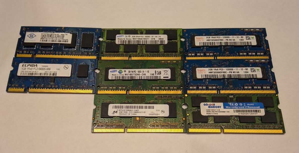 Память для ноутбука SODIMM / DDR2 1 GB / DDR3 2 GB, 4Гб (проверенная)