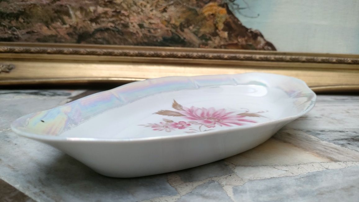 ŁOMONOSOW stara porcelanowa tacka kwiaty Rosja porcelana
