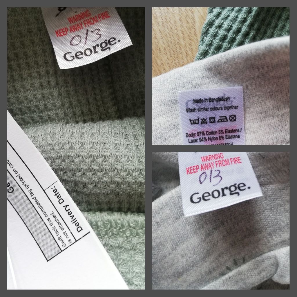 3 pary spodni George, spodnie George, 3 pak spodni George, 56-62 cm