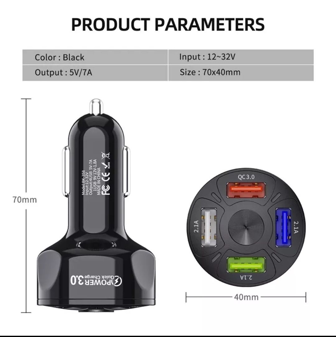 Автомобильная зарядка для телефона 4xUSB 12-24в быстрая зарядка QC 3.0