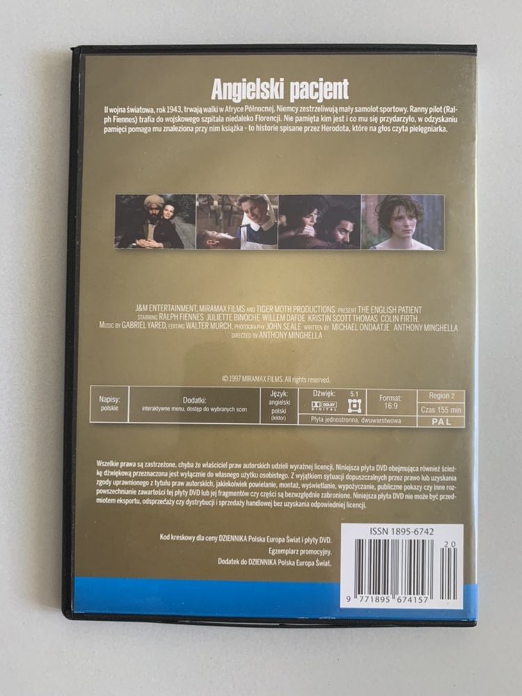 Angielski Pacjent Ralph Fiennes Juliette Binoche DVD