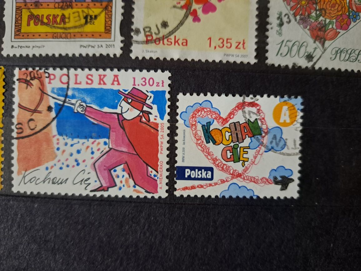 Znaczki pocztowe Polskie walentynki, kocham cię, bajki,