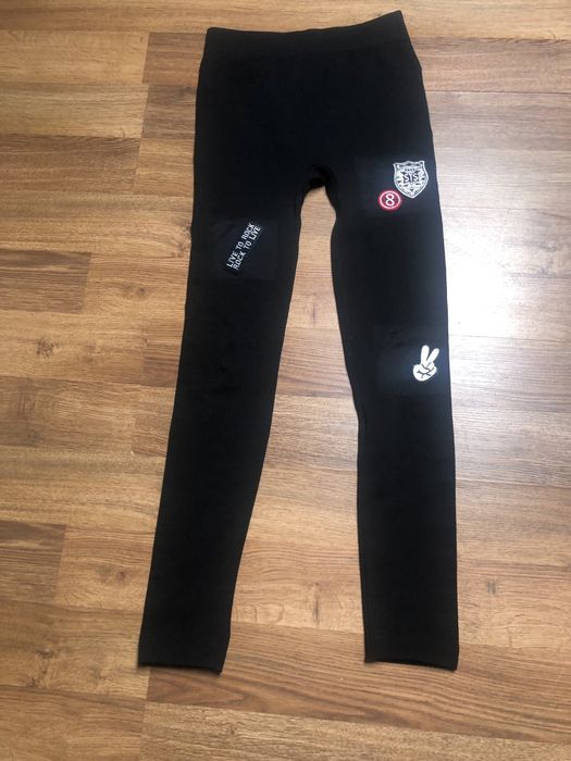 Leginsy damskie czarne z naszywkami wysoki stan ocieplane