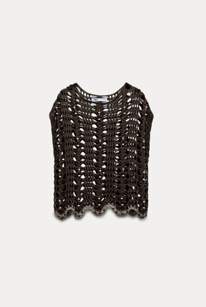 Zara top z dzianiny z koralikami S HIT brąz szydełko Nowe