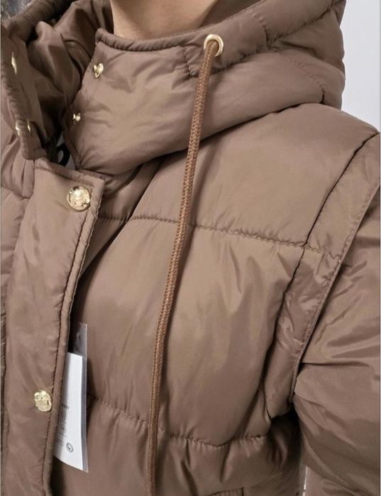 Шоколадний пуховик celine premium рукава відстібуються