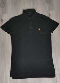 T-shirt polo AllSaints rozmiar S czarny wyszywane złote logo