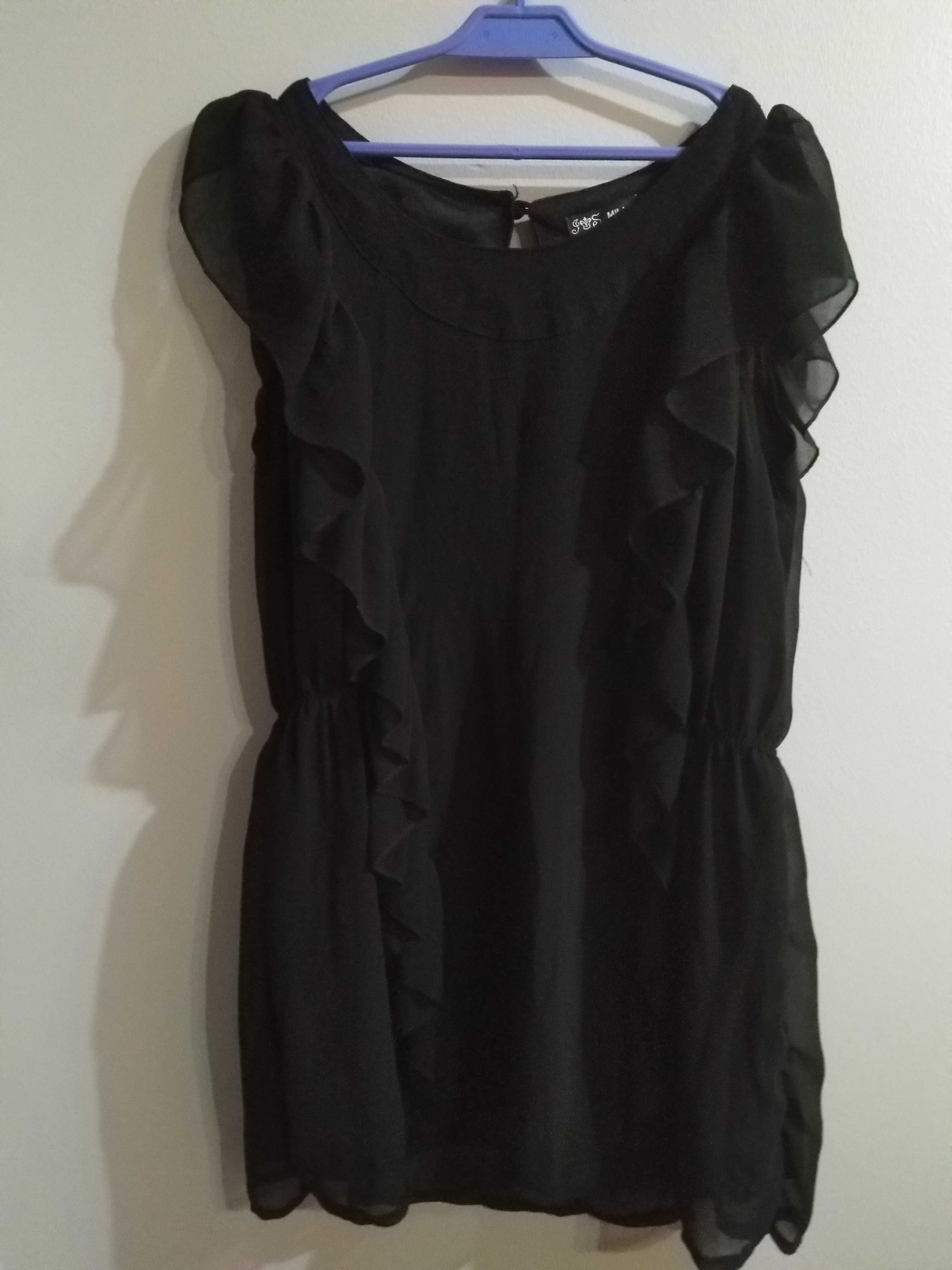 Elegancka tunika z falbanką, kolor czarny, rozmiar s/m