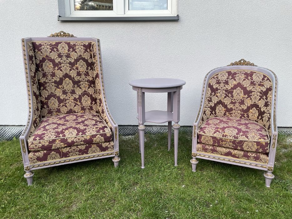 Komplet mebli Ludwik XIV XV, Kanapa, stolik, fotele, krzesła, stół