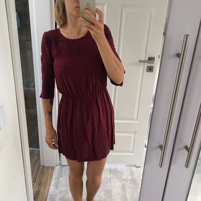 Sukienka H&M 34/36 XS/S jak nowa rozkloszowana gumka rękaw 3/4 krótka