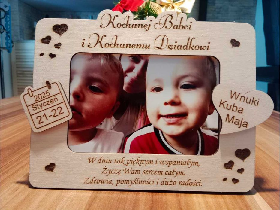 Drewniana Statuetka Ramka na Zdjecie na Dzień Babci i Dziadka
