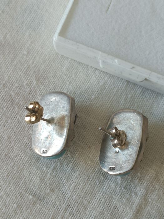 Серьги старинные.Серебро,бирюза, марказиты.Вес 10 грамм