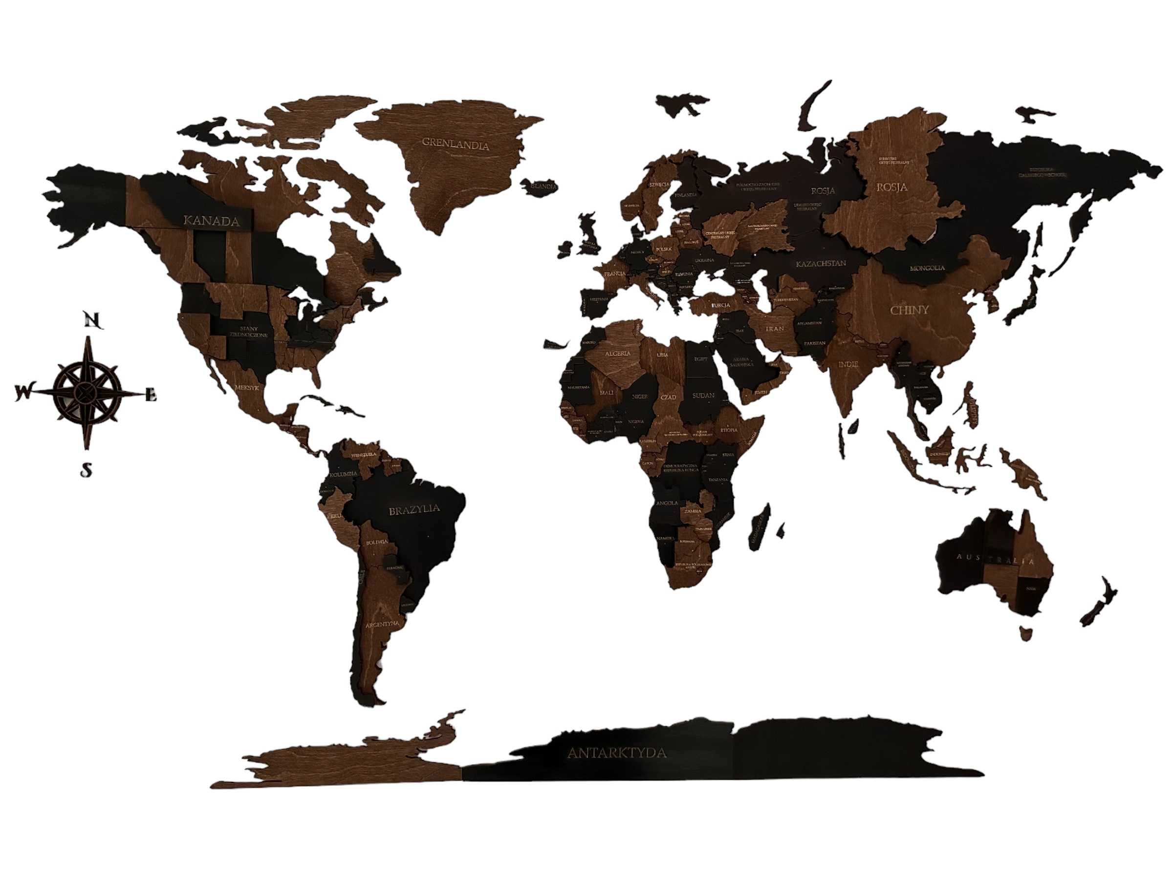Mapa Świata 3D 276x165cm, czarny, palisander