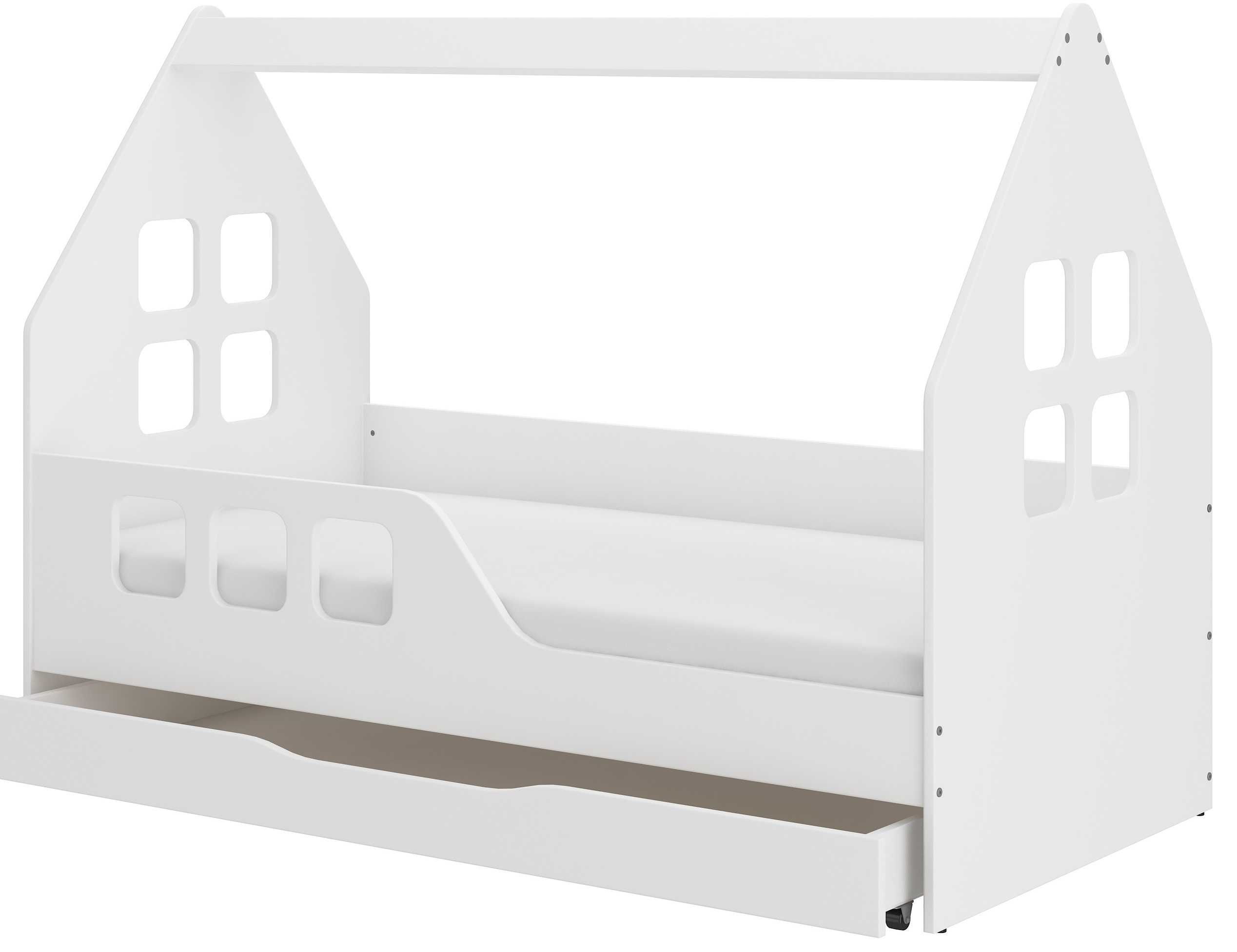 Łóżko DOMEK z SZUFLADĄ 160x80 dla dziecka BIAŁE + materac GRATIS