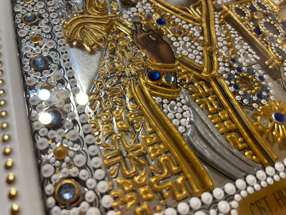 Ікона Св. Миколай. Икона Св. Николай. Ручна робота з стразами.