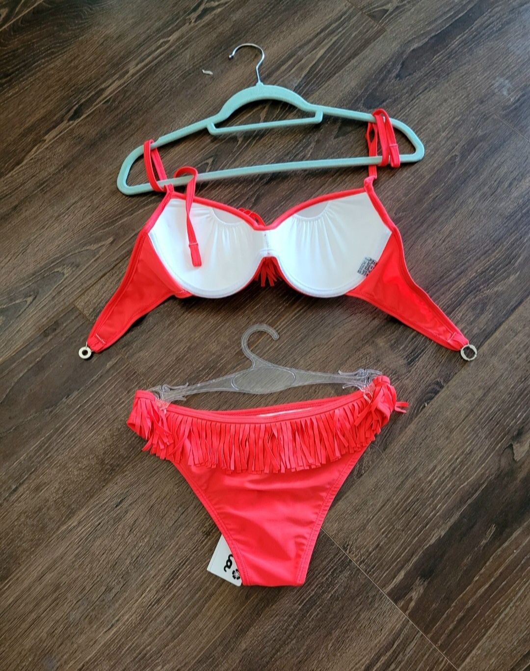 Azulena Boho bikini frędzle XL 42 czerwono-koralowy fluo