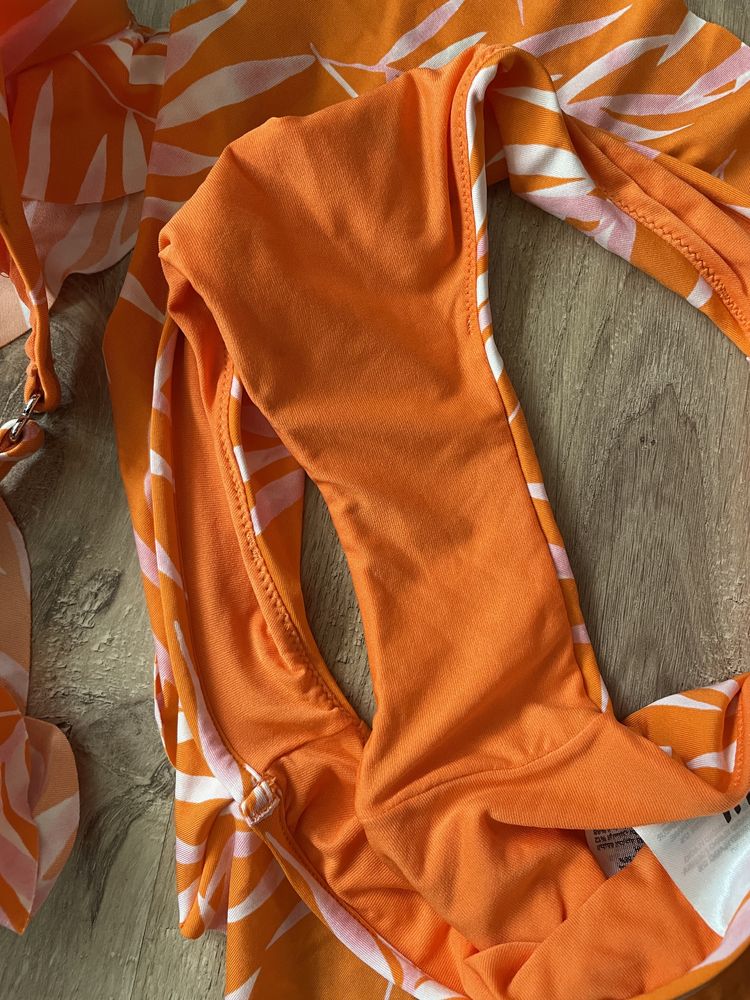Bikini strój kąpielowy dwuczęściowy pomarańczowy falbanka tropikalny l