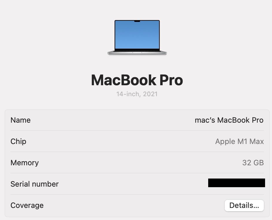 MacBook Pro 14 2021 32-Core GPU M1 Max 32GB 1TB SSD Silver