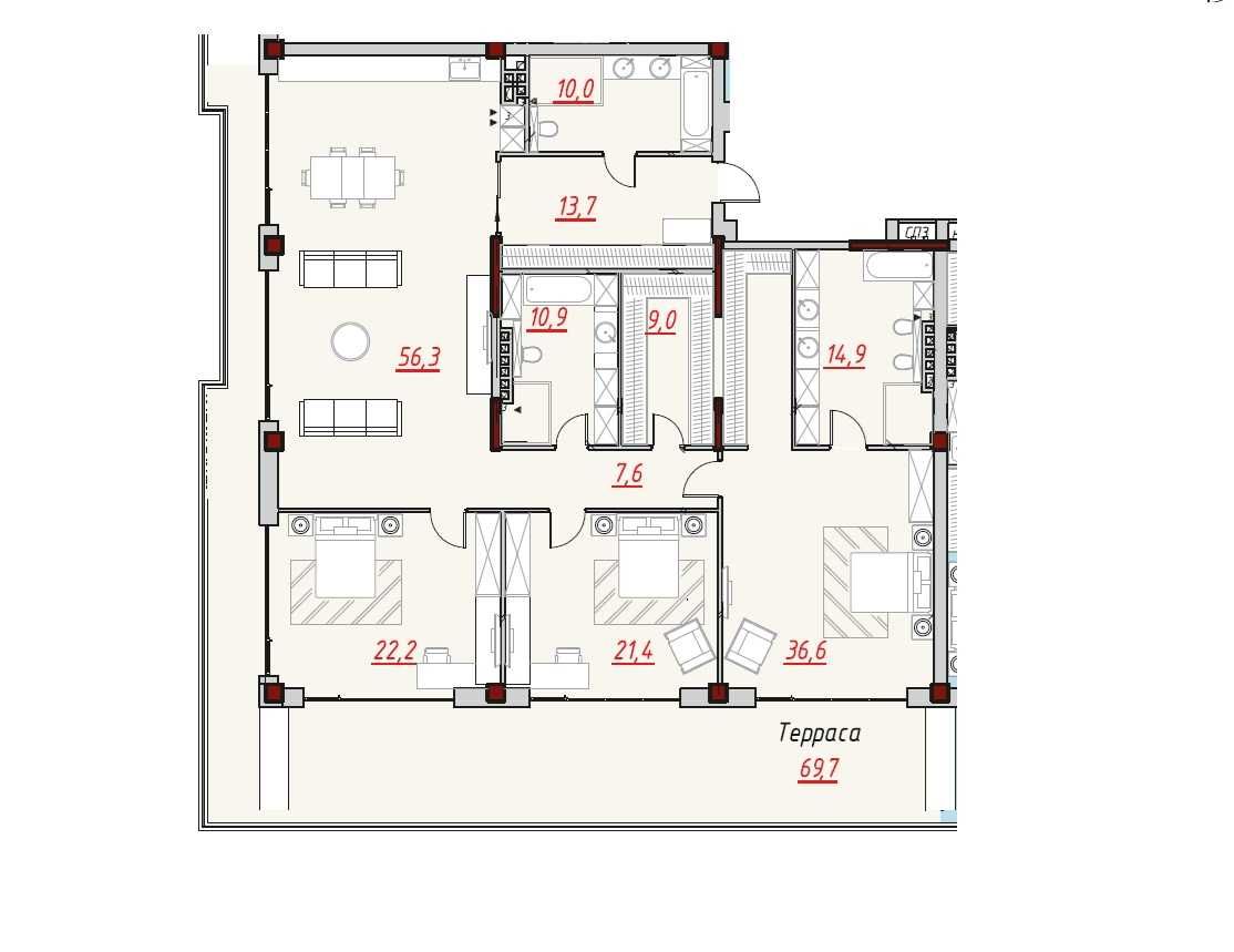 Элитные 3-комн. апартаменты 277 м²  в ЖК OZONE! Французский бульвар