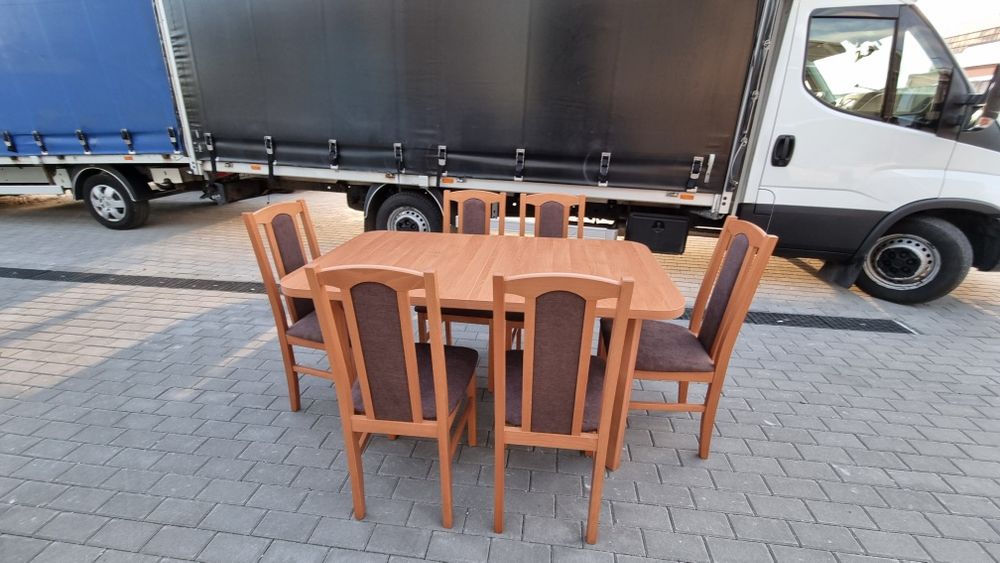 ZESTAW : Stół 80x140/180 + 6 krzeseł , olcha+brąz ,dostawa PL