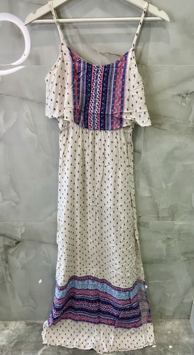Sukienka maxi biała wzorki h&m xs różowa fioletowa dwa rozcięcia