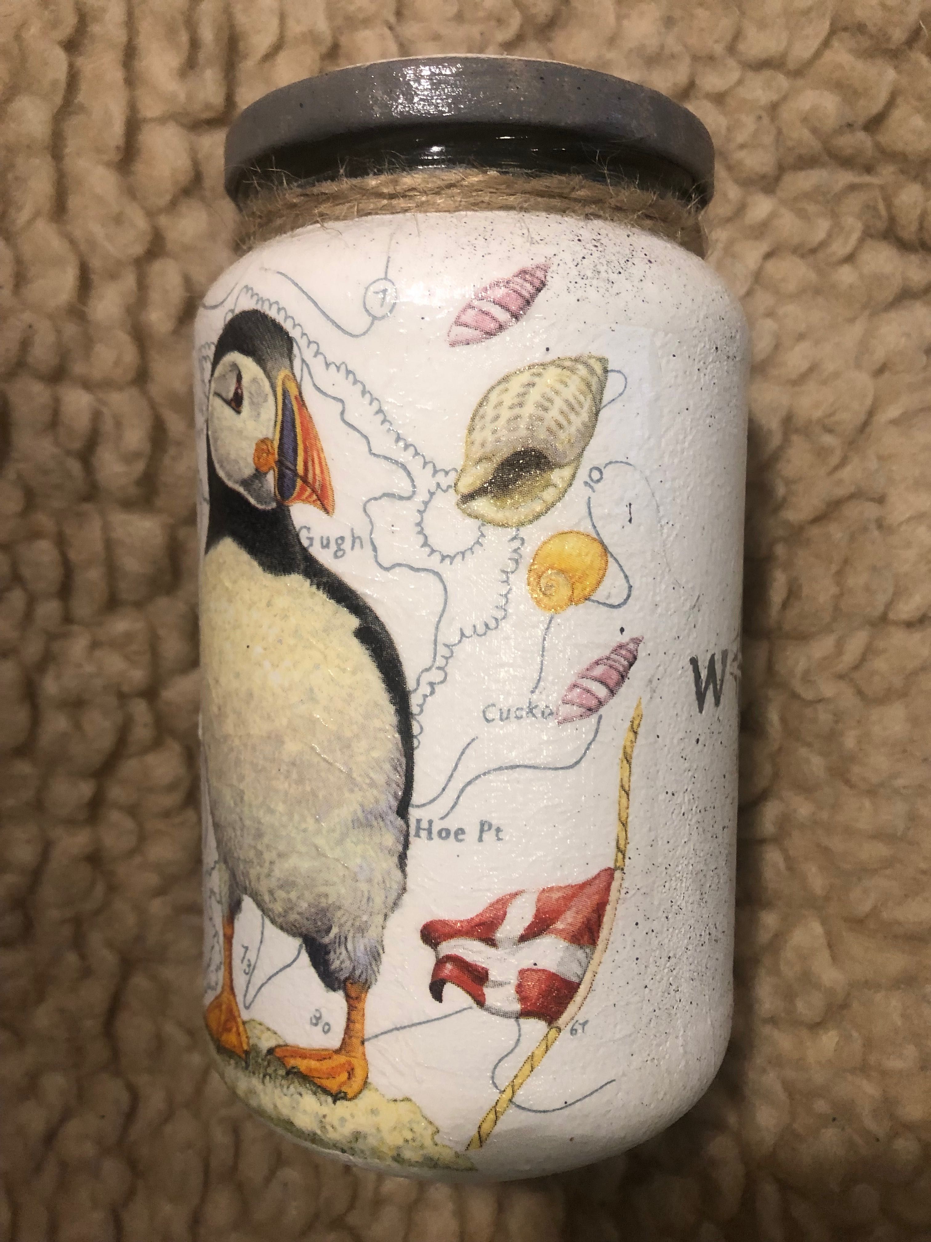 Pojemnik, lampion szklany Morze 1a w stylu Hampton decoupage