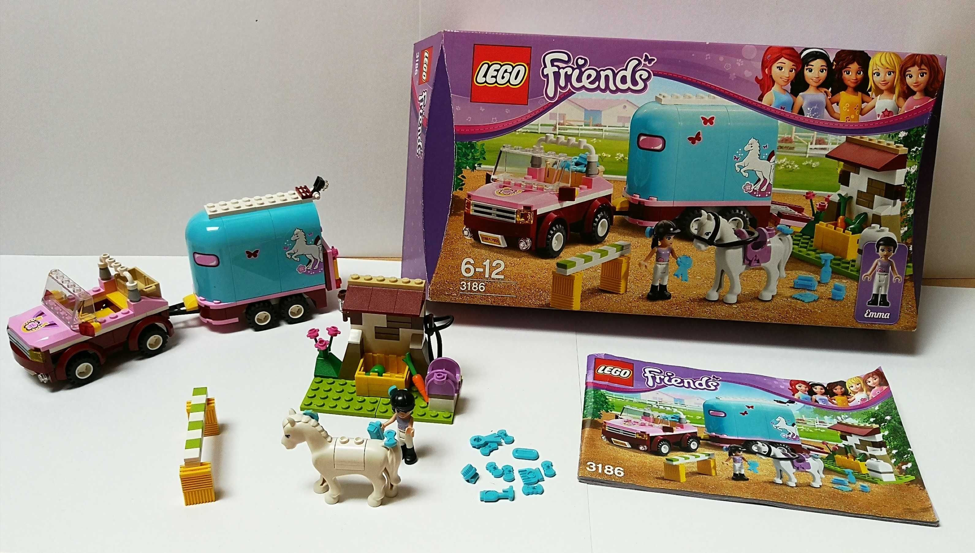 Zestaw Lego Friends EMMA 3186 Przyczepa dla konia + kotek 41114 + żółw