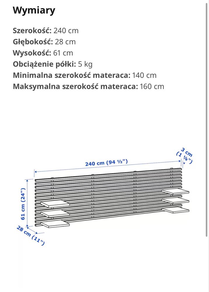 Zagłówek do lóżka z półkami nocnymi
