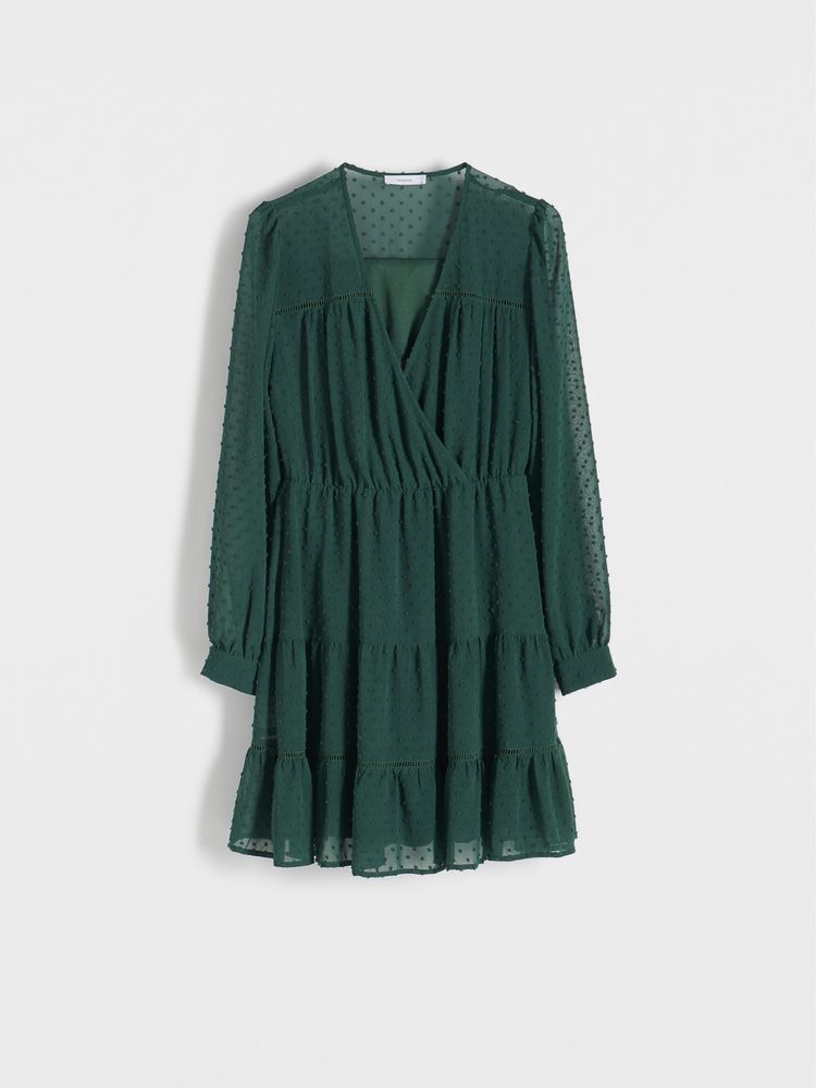 Платье женское зеленое воланами шифоновое Reserved