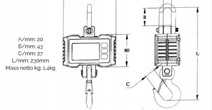 Waga hakowa do ważenia worków BIG BAG solidna magazynowa 1T LCD 1000kg