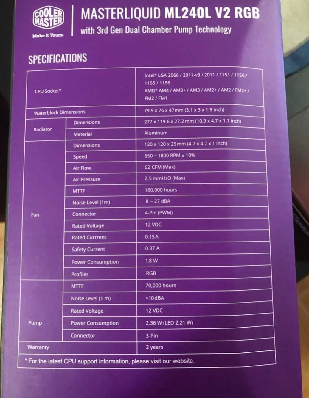WaterCooler Masterliquid 240l v2 rgb