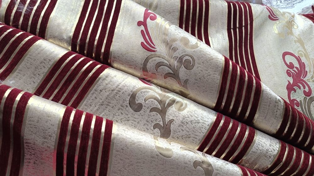 Zasłony z metra beż/zloto/bordo,szer 280 cm