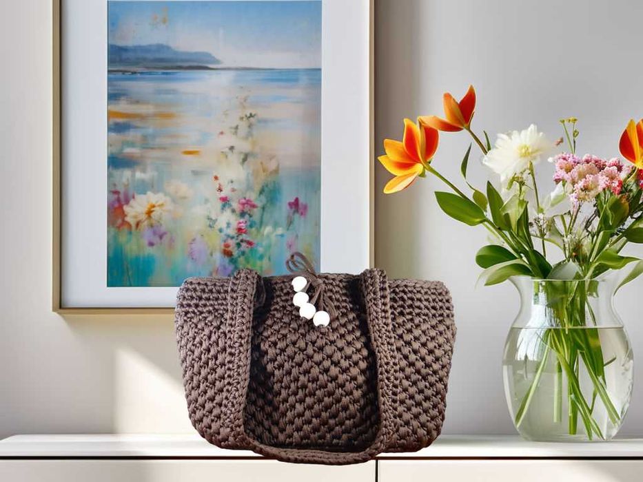 Torebka ze sznurka wykonana ręcznie na szydełku TS013 handmade