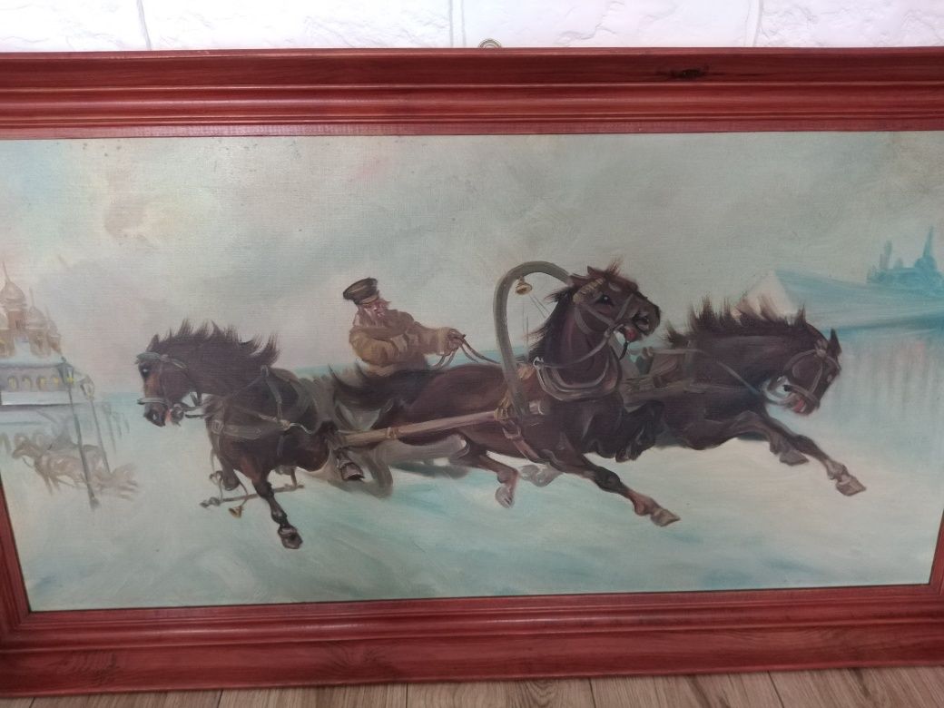 Obraz olejny konie w zaprzegu