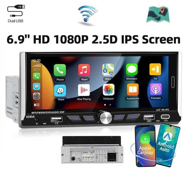 IPS экран 6.9! 1din магнитола 628ОА Android 2/32Gb Экран/ GPS/ WiFi
