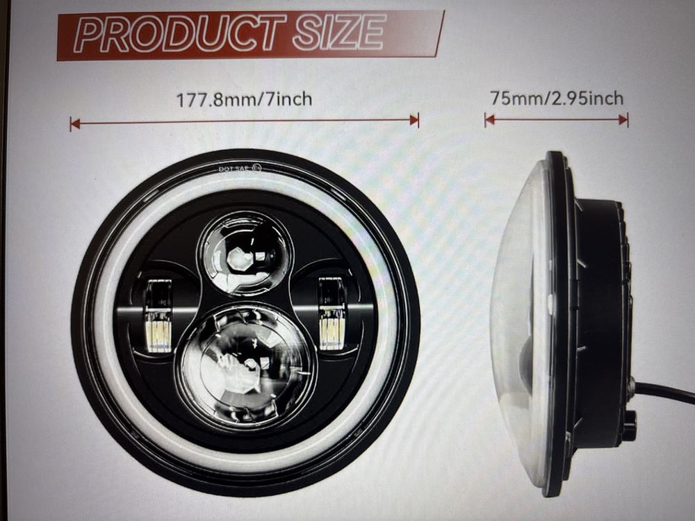 Lampa led 7” + mocowanie + 2 ligtbary 4,5 cala Harley Honda Yamaha Suz