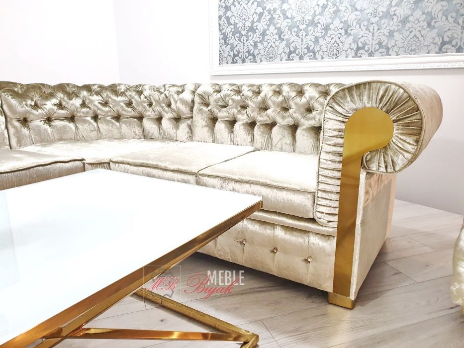 ZŁOTY Narożnik rozkładany Chesterfield GLOSS GLAMOUR - GOLD