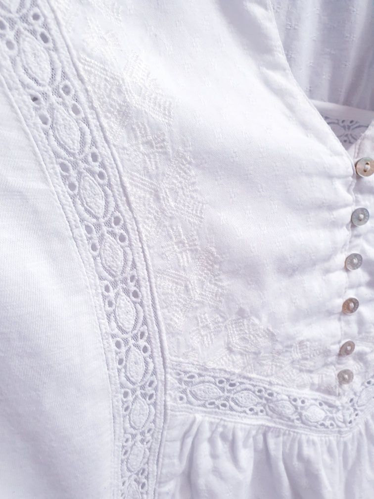 Biała bawełniana bluzka haftowana koronkowa FatFace 44