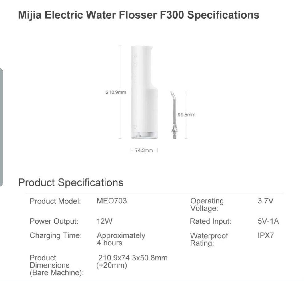 Іригатор Xiaomi MiJia F300 Portable Water Pick Flosser MEO703