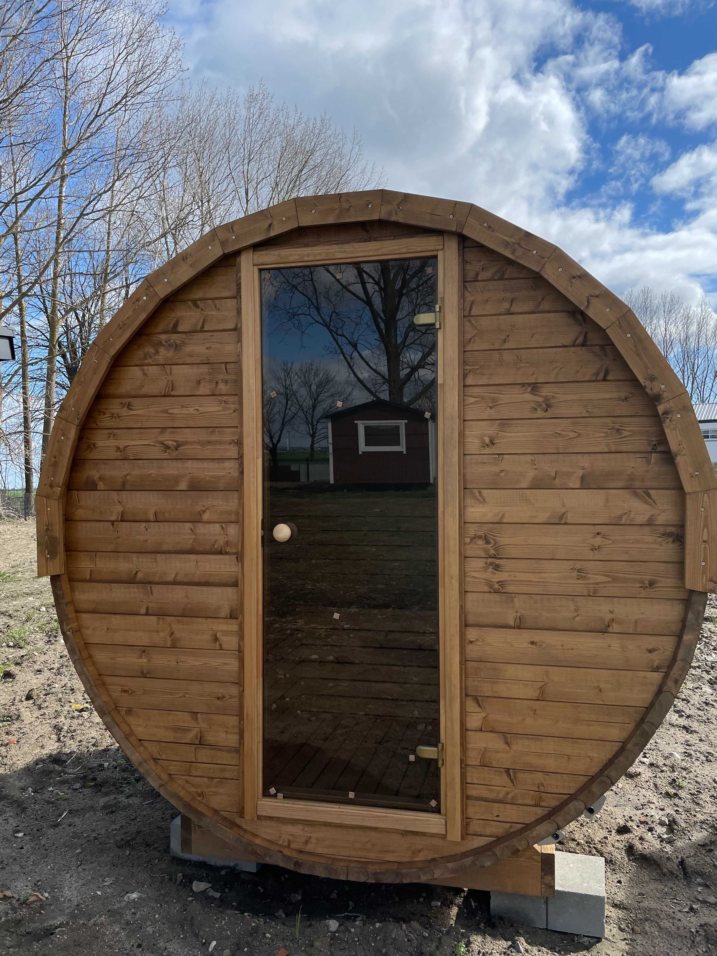 Sauna drewniana ogrodowa, garden spa, okrągła