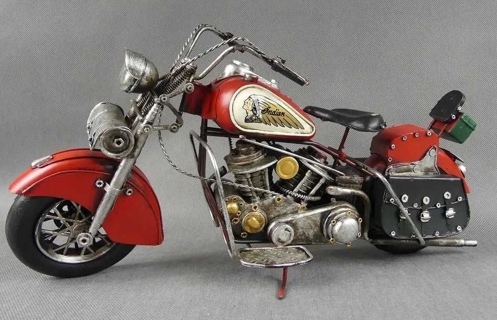 Duży Metalowy MOTOR retro INDIAN pojazd 43 cm motocykl