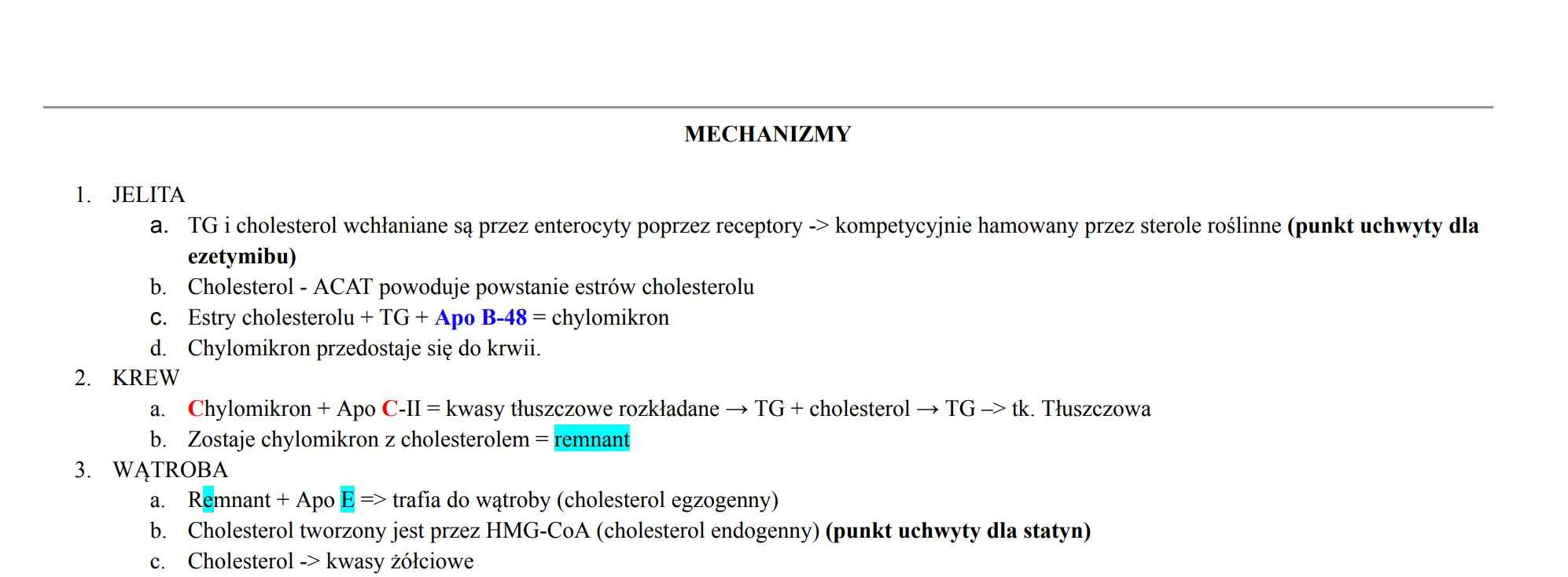 Notatki farmakologia medycyna - leki używane w dyslipidemiach