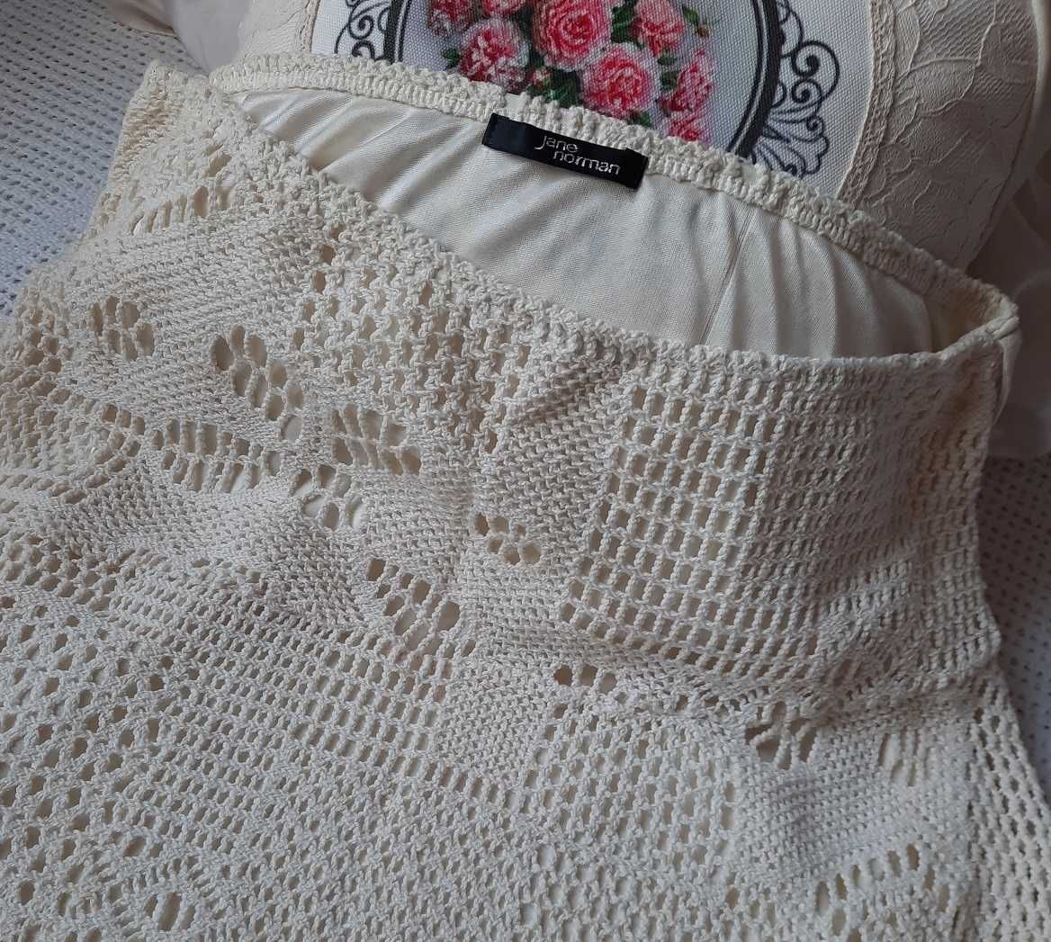 Cudo niciana Jane Norman Bawełna szydełkowa ecru spódnica midi L XL
