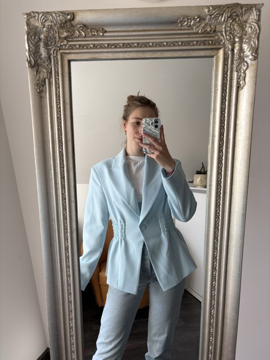 Marynarka z marszczeniem w talii błękitna baby blue EMO roz. 38